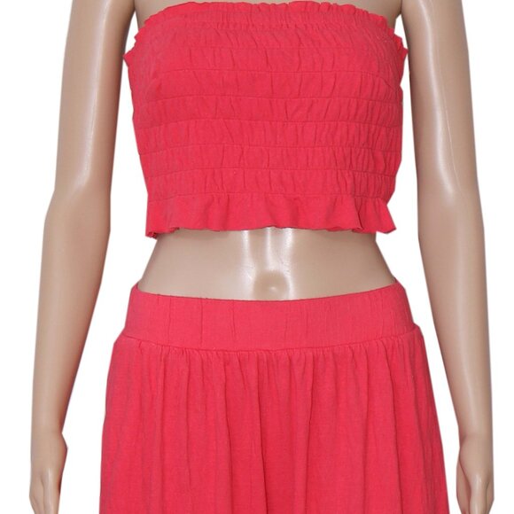 Free People Solange Set Ruffle Pull-On Wide-Leg Smocked Top & Pants XL - Picture 7 of 7